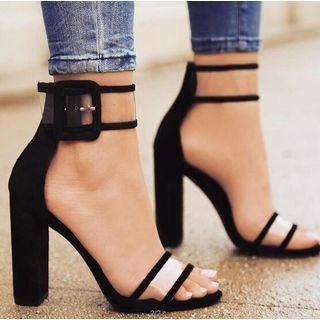 Block Heel Pvc Strap Buckled Sandals