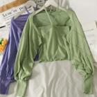 Cropped Halter Top / Argyle Loose-fit Knit Shawl