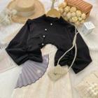 Bell-sleeve Faux Pearl Blouse / Spaghetti-strap Mini A-line Dress / Set