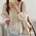 Puff-sleeve Lace Panel Blouse