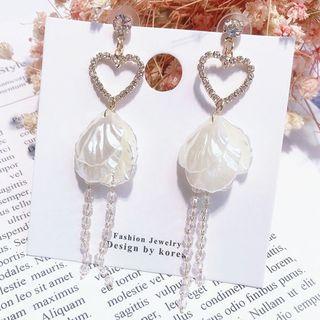Rhinestone Heart Scallop Fringed Earring As Shown In Figure - One Size