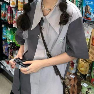 Short Sleeve Two Tone Loose-fit Shirt