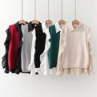 Set: Long-sleeve Frill Trim Shirt + Knit Vest