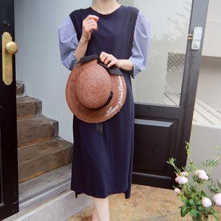 Stripe-sleeve Midi Dress