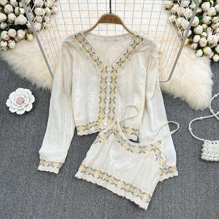 Set: Embroidered Camisole + Shirt