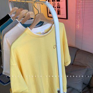Smile Print Round Neck Oversized Short Sleeve T-shirt