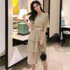 Short-sleeve Glitter Midi A-line Tiered Dress As Shown In Figure - One Size