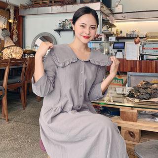 Wide-collar Frilled Cotton Shirtdress