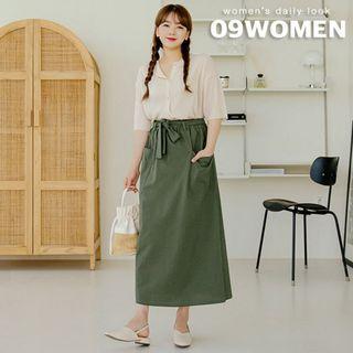 Plus Size Tie-waist Pocket-front Maxi Skirt