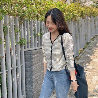 V-neck Ringer Stripe Cardigan