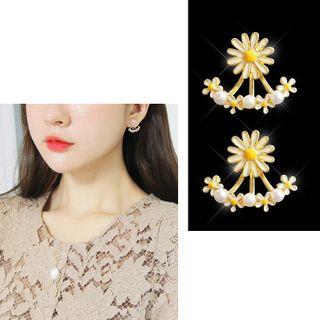 925 Sterling Silver Flower Stud Earring 1 Pair - Chrysanthemum - One Size