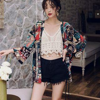 Printed Open Front Jacket As Shown In Figure - One Size