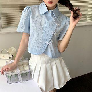 Short-sleeve Collar Frog-button Top