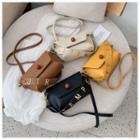 Faux Leather Lettering Strap Flap Crossbody Bag