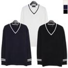 Plus Size V-neck Contrast-trim Sweater