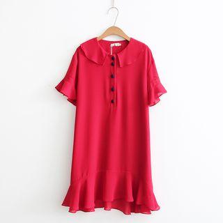 Plain Ruffle Hem Polo Shirt Dress