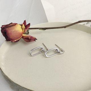 925 Sterling Silver Oval Hoop Dangle Earring 1 Pair - Silver - One Size