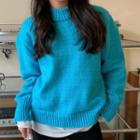 Plain Mock-neck Sweater Blue - One Size