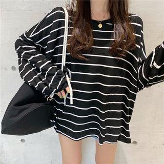 Striped Long-sleeve Loose-fit T-shirt Black - One Size