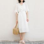 Bell-sleeve Midi Chiffon Dress White - One Size