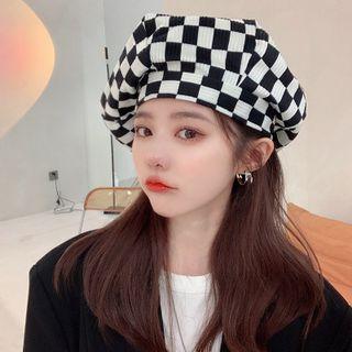 Checker Print Beret
