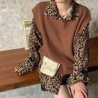 Long-sleeve Leopard Print Shirt / Knit Vest