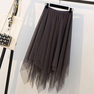 Sheer Asymmetric Midi Skirt