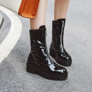 Front-zip Patent Platform Short Boots