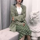 Plain Long-sleeve Loose-fit Shirt / Dot High-waist Skirt