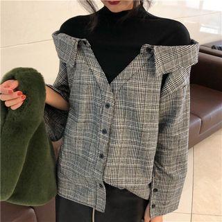 Plaid Mock Two-piece Long-sleeve Top
