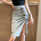 Drawstring Ruffled Fitted Skirt
