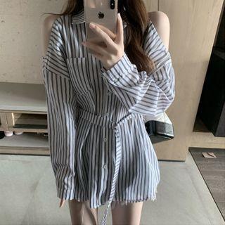 Cutout Long Sleeve Striped Shirt
