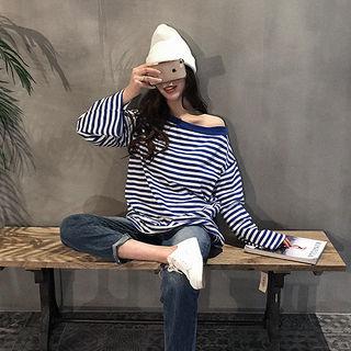 Off-shoulder Stripe Pullover
