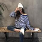 Off-shoulder Stripe Pullover