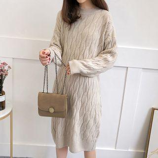 Crew-neck Long-sleeve Cable Knit Dress