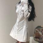 Long-sleeve A-line Mini Shirtdress White - One Size