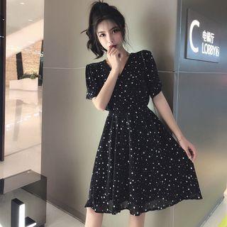 Elbow-sleeve Star Patterned A-line Dress