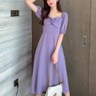 Short-sleeve Twist Midi A-line Dress