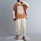 Elbow-sleeve Print T-shirt Brown - One Size