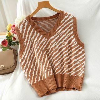 Zebra Print V-neck Knit Vest