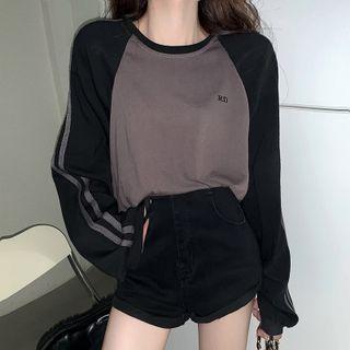 Long-sleeve Two-tone Lettering Sweatshirt