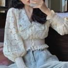 Long-sleeve Floral Lace Crop Top