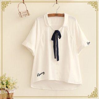 Bow Embroidered Short-sleeve Blouse