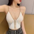 V-neck Zip-up Crop Camisole Top