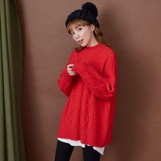 Chunky Knit Sweater 03 - Red - One Size