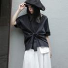 Short-sleeve Plain Tie-strap Shirt