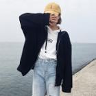 Plain Stand-collar Long-sleeve Loose-fit Jacket