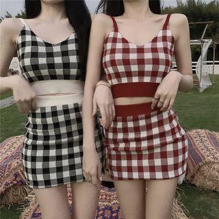 Checker Crop Top / High-waist Mini Skirt