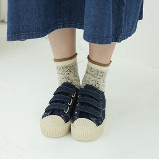 Adhesive-strap Denim / Leopard Sneakers