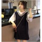 Elbow-sleeve T-shirt / Contrast Trim Sleeveless Dress